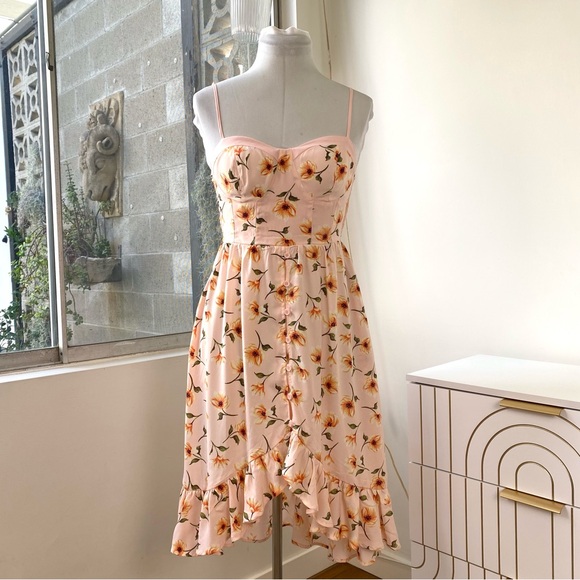 BAND OF GYPSIES NWT Blush Floral Corset Bustier Button Down Midi Dress, Size XS - Picture 1 of 9